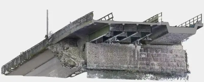 Laserskanning av Neglinge Vägbro i Saltsjöbaden, en kombinerad trafik- och järnvägsbro, för att skapa detaljerade 3D-modeller som används för projektering och konstruktion.